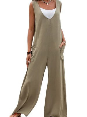 Full Size Wide Strap Jumpsuit with Pockets - Sydney So Sweet