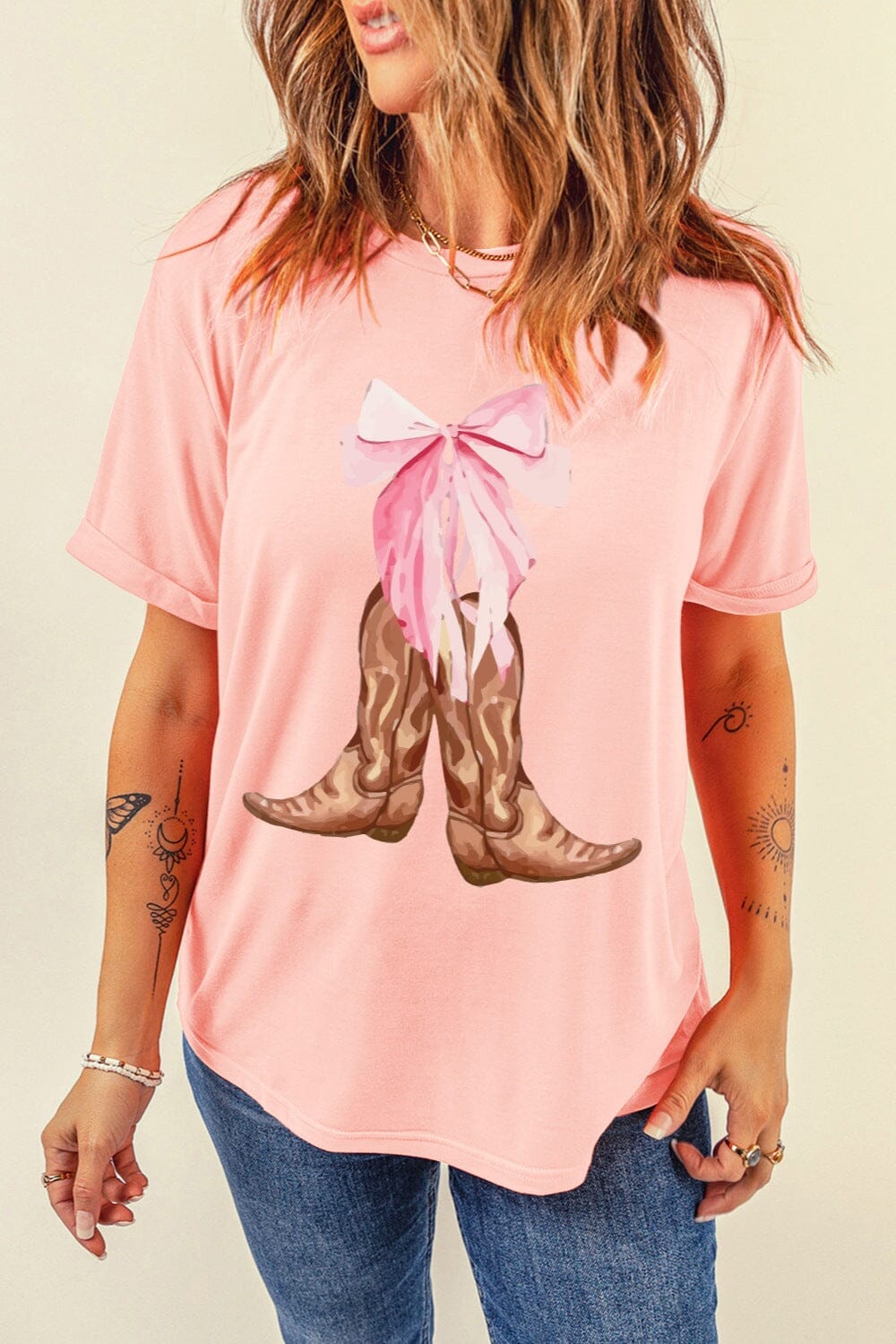 Boots Graphic Round Neck Short Sleeve T-Shirt - Sydney So Sweet