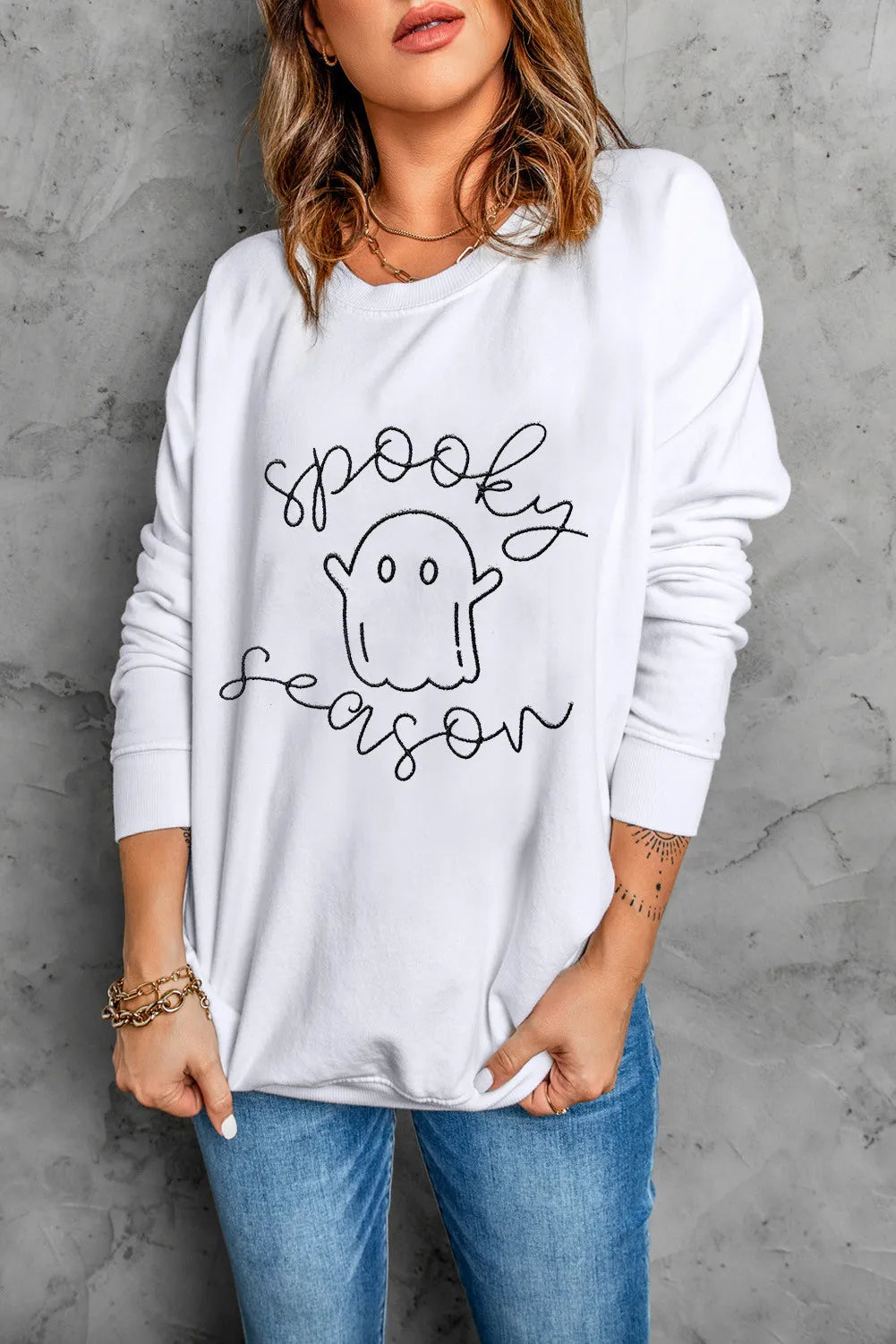 Ghost Graphic Long Sleeve Dropped Shoulder Sweatshirt - Sydney So Sweet