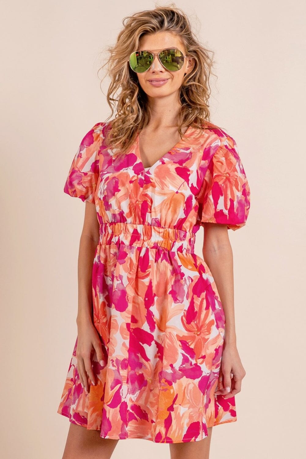 BiBi Floral V-Neck Puff Sleeve Mini Dress - Sydney So Sweet