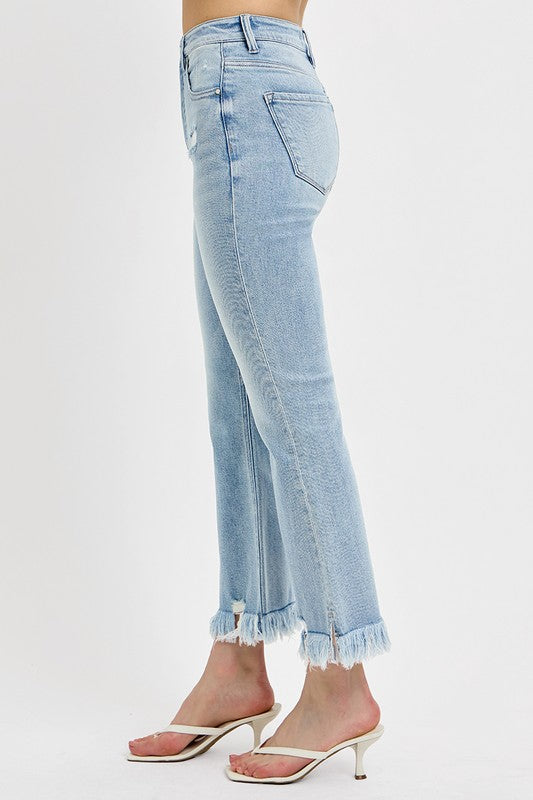 RISEN Full Size Raw Hem Distressed Cropped Flare Jeans Plus Size - Sydney So Sweet