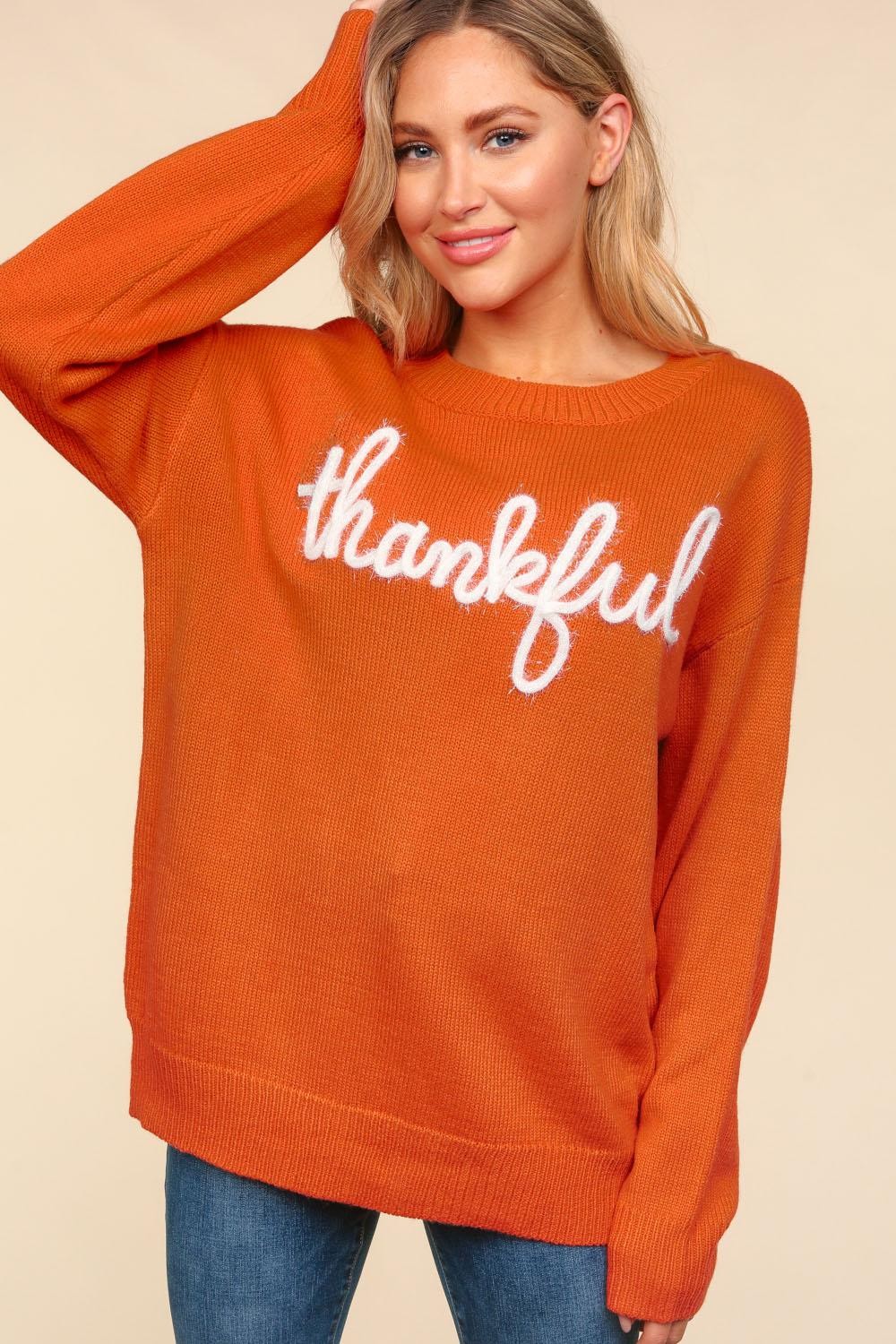 Metallic Glitter Embroidery Women's Thankful Sweater - Sydney So Sweet