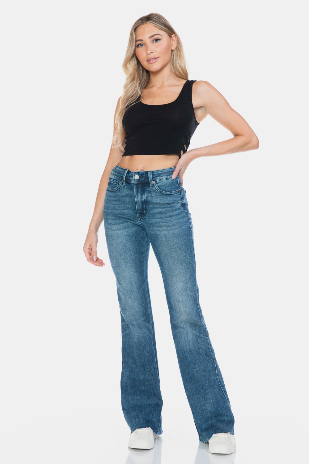 Judy Blue Full Size Tummy Control Cut Hem Flare Jeans - Sydney So Sweet