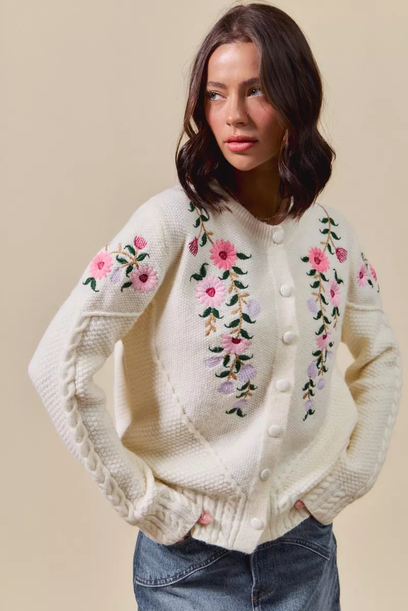 SO ME Floral Embroidered Coquette Sweater Cardigan - Sydney So Sweet