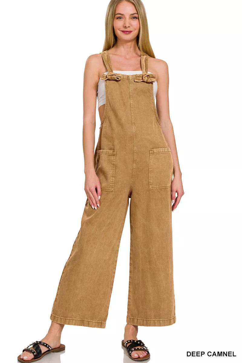 Zenana Washed Knot Strap Pockets Jumpsuit - Sydney So Sweet