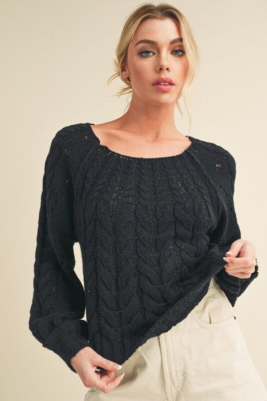 Aemi + Co Cable-Knit Openwork Round Neck Sweater - Sydney So Sweet