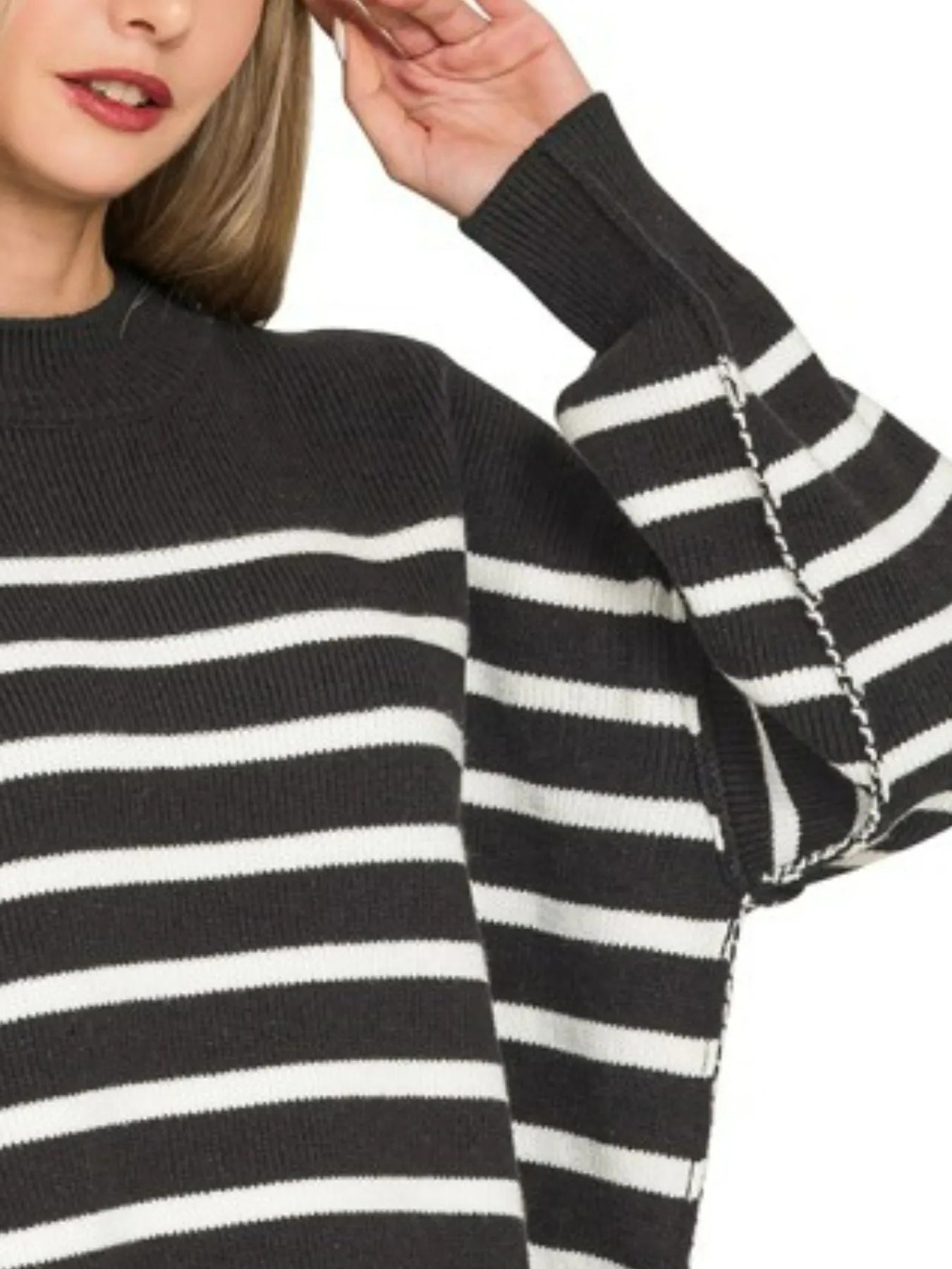 Zenana Exposed Seam Striped Oversized Sweater - Sydney So Sweet