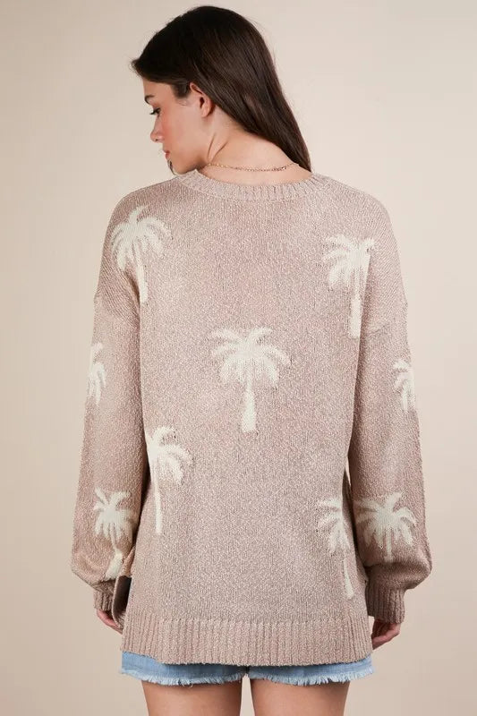 VERY J Palm Tree Graphic Oversized Knit Sweater - Sydney So Sweet