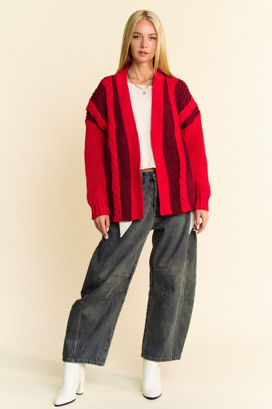 Davi & Dani Cable-Knit Color Block Open Front Cardigan - Sydney So Sweet