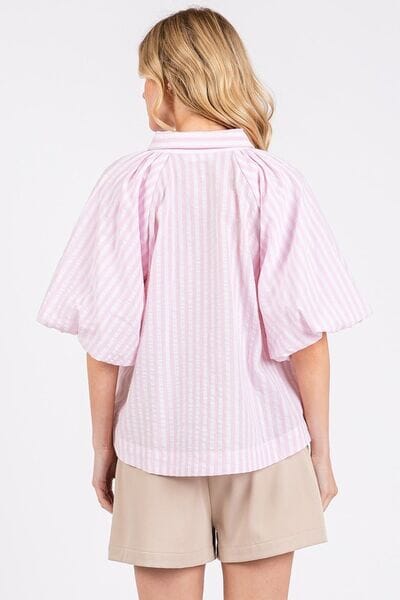 Mittoshop Button Down Striped Puff Sleeve Shirt - Sydney So Sweet