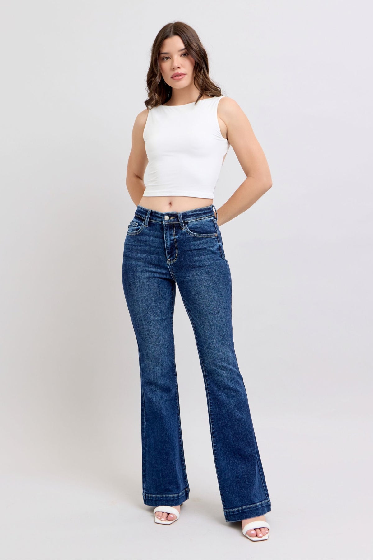 Judy Blue Full Size High Rise Flare Jeans with Pockets Plus Size - Sydney So Sweet