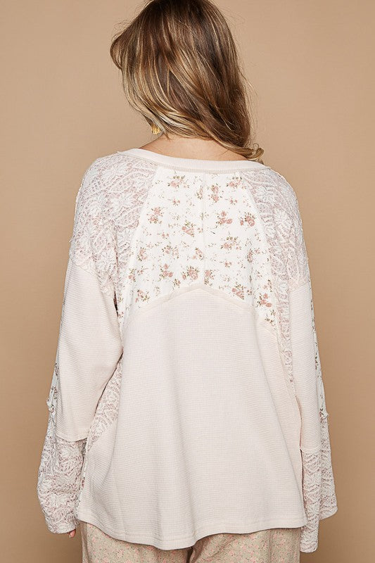 POL Lace Floral Round Neck Knit Top - Sydney So Sweet