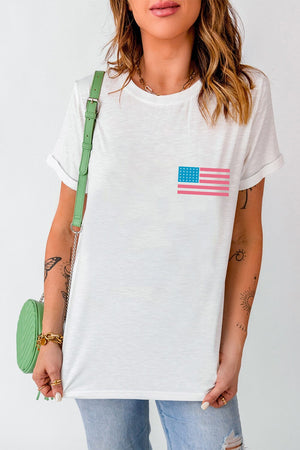 US Flag Round Neck Short Sleeve T-Shirt - Sydney So Sweet