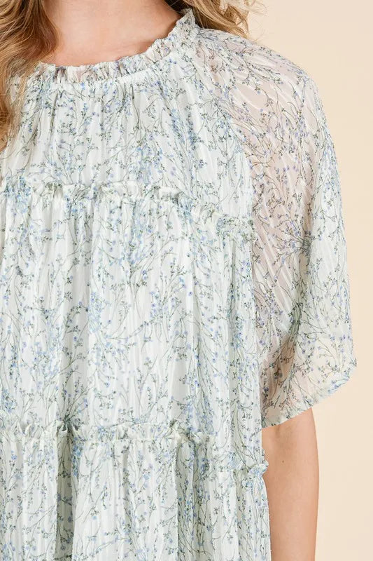 Lime 'N' Chili Ditsy Floral Print Sheer Ruffle Detail Mini Dress - Sydney So Sweet