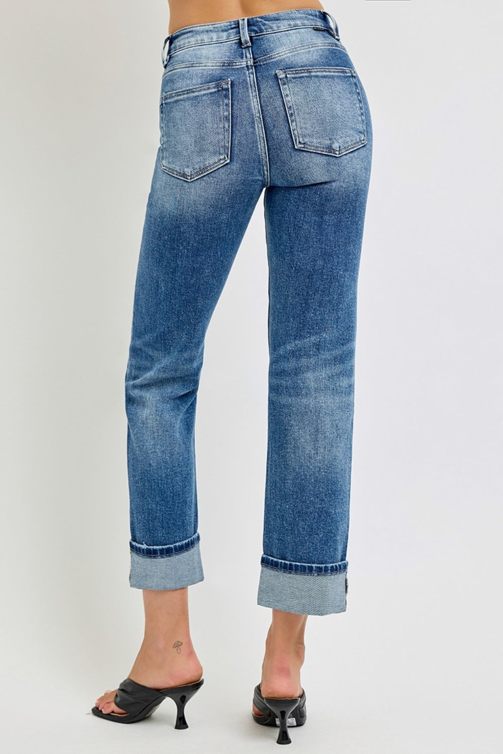 RISEN Full Size High Rise Crop Straight Roll Up Jeans - Sydney So Sweet