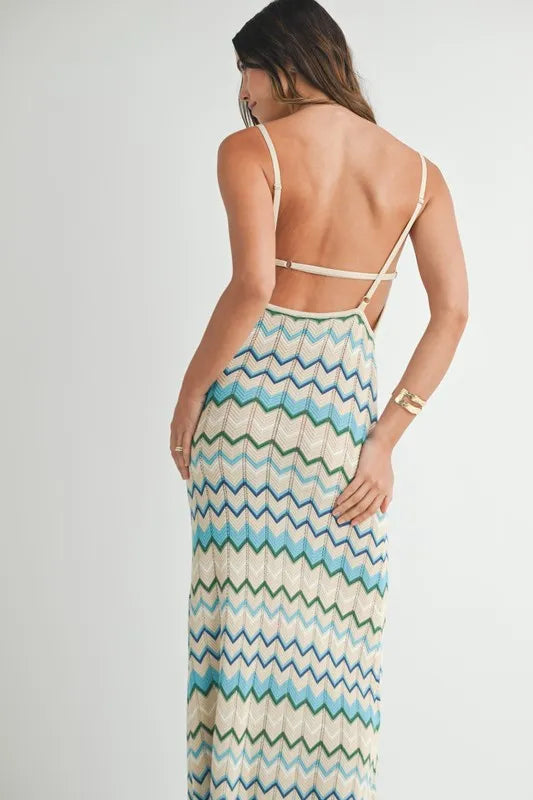 MABLE Lightweight Pointelle Chevron Knit Maxi Dress - Sydney So Sweet