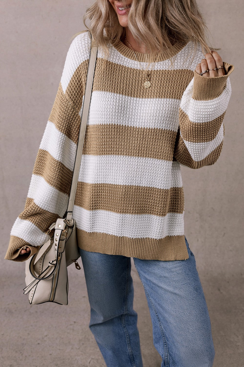 Color Block Round Neck Sweater - Sydney So Sweet