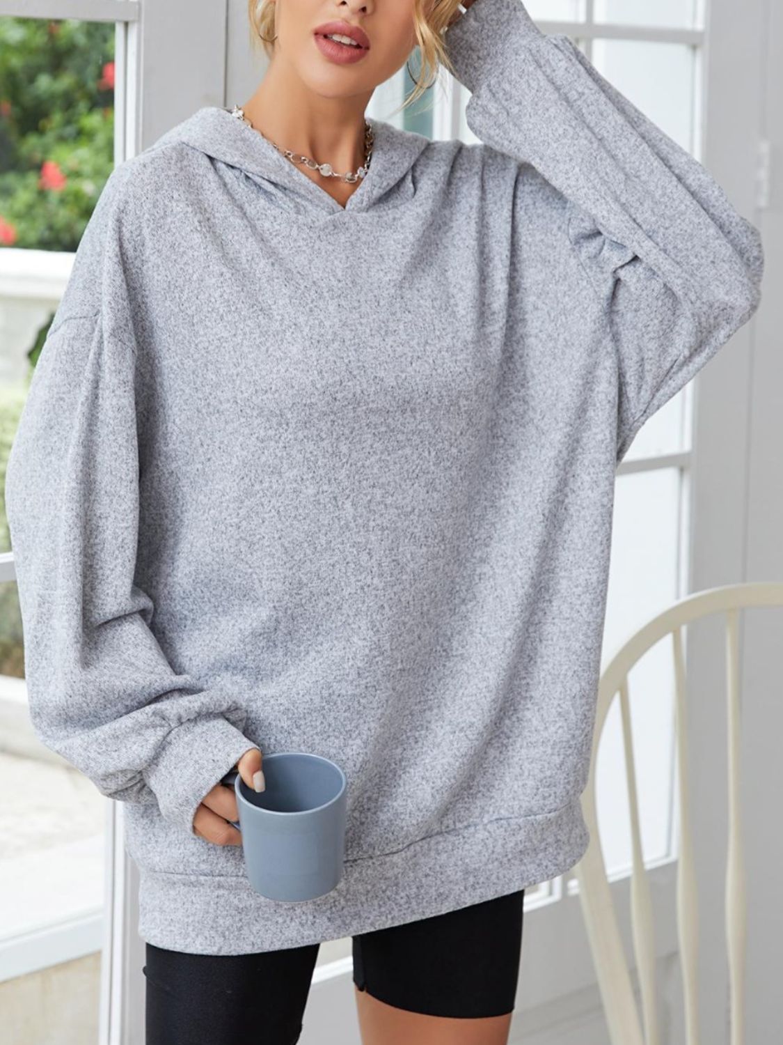 Long Sleeve Dropped Shoulder Hoodie with Ears - Sydney So Sweet