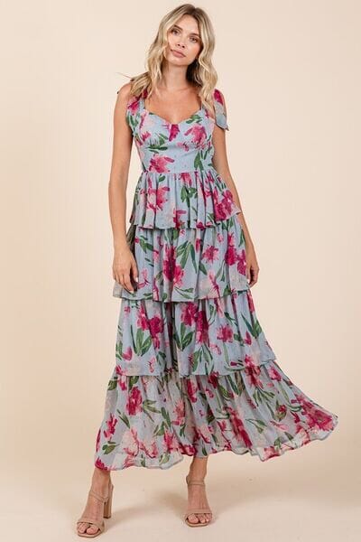 Mittoshop Layered Floral Sweetheart Neck Maxi Dress - Sydney So Sweet