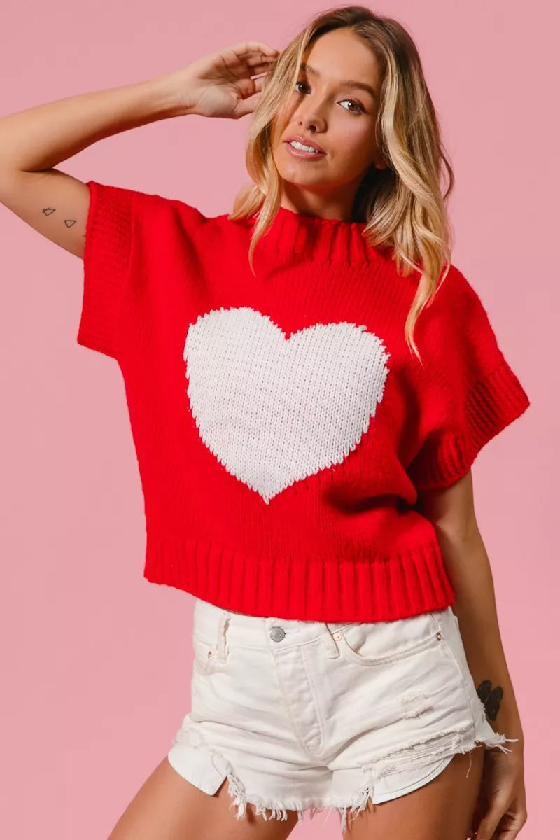 BiBi Rib Banded Heart Pattern Valentines Sweater - Sydney So Sweet
