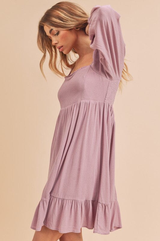 Aemi + Co Ruffled Hem Square Neck Balloon Sleeve Mini Dress - Sydney So Sweet