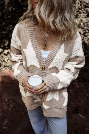 Star Button Up Long Sleeve Cardigan - Sydney So Sweet