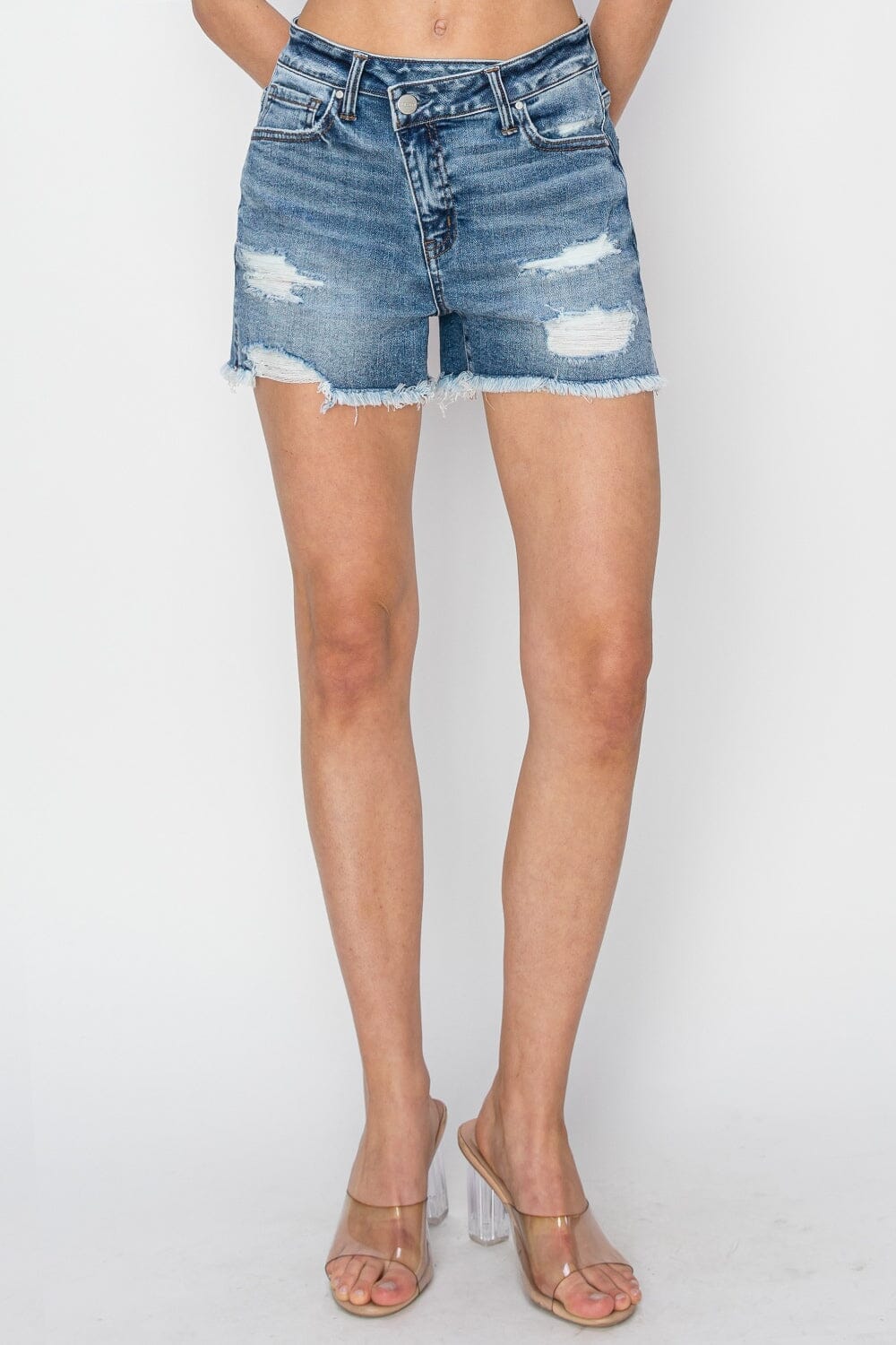 RISEN Stepped Waist Frayed Denim Shorts - Sydney So Sweet