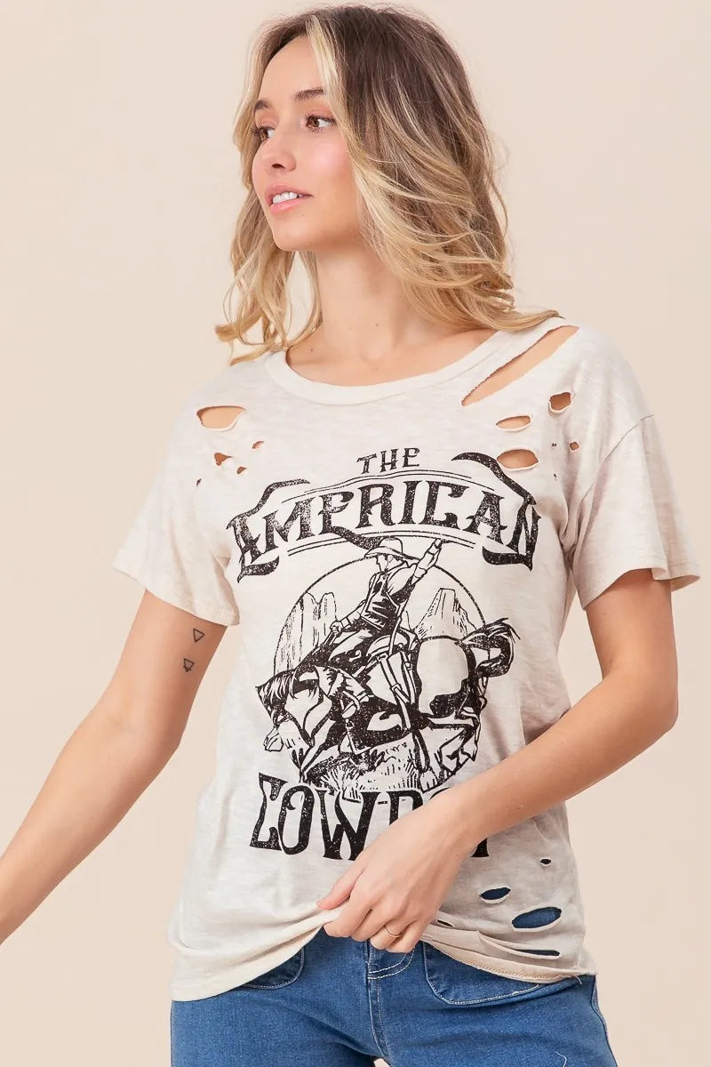 BiBi Cotton Slub Laser Top American Cow Boy Graphic - Sydney So Sweet
