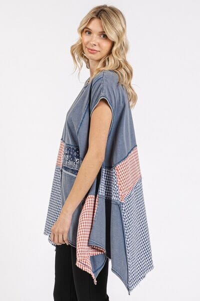 Mittoshop Patchwork Mineral Washed Round Neck Cap Sleeve Top - Sydney So Sweet