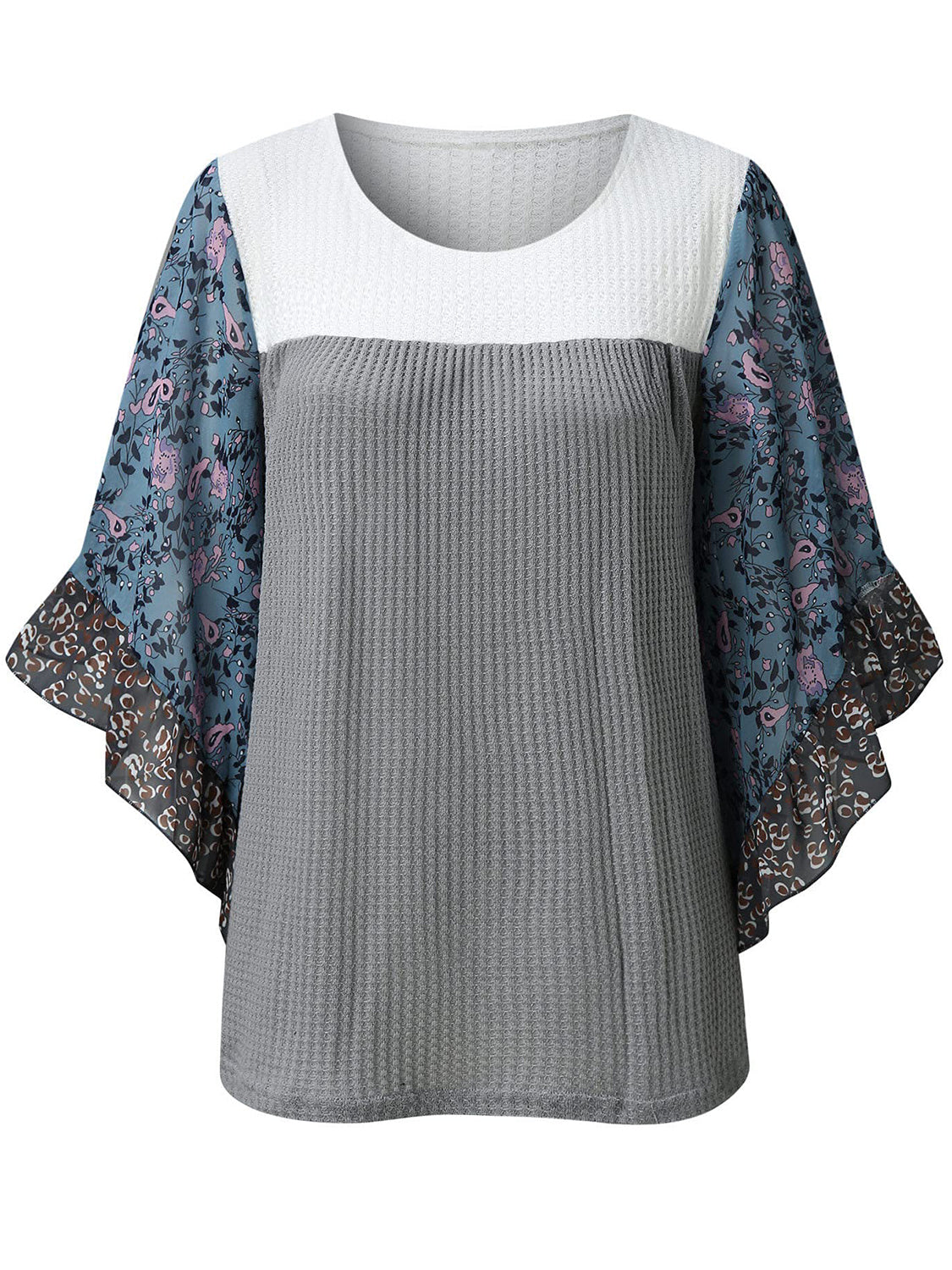 Full Size Printed Round Neck Three-Quarter Sleeve Blouse - Sydney So Sweet