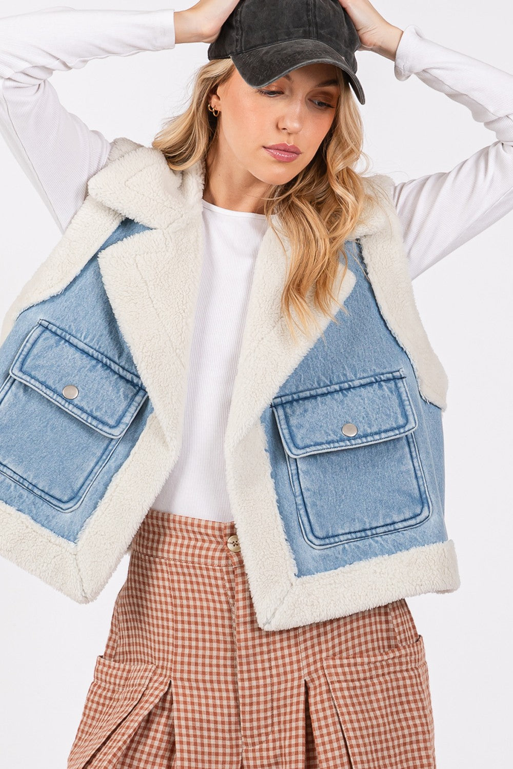 SAGE + FIG Pocketed Collared Neck Sherpa Vest - Sydney So Sweet