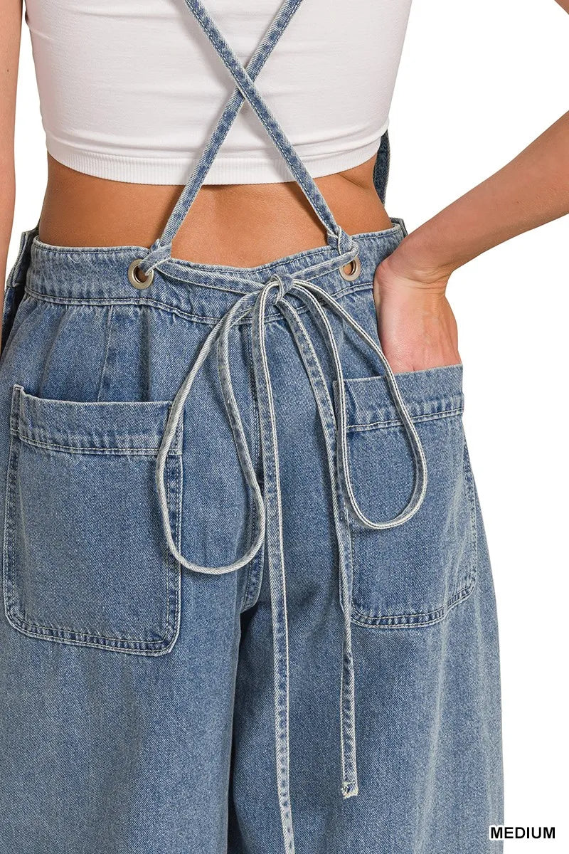 Zenana Denim Medium Washed Wide Leg Overalls - Sydney So Sweet
