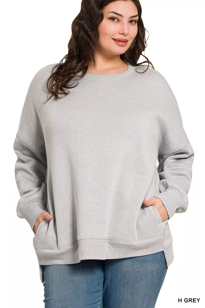 Zenana Full Size Fleece Hi-low Boyfriend Sweatshirts with Pockets Plus Size - Sydney So Sweet