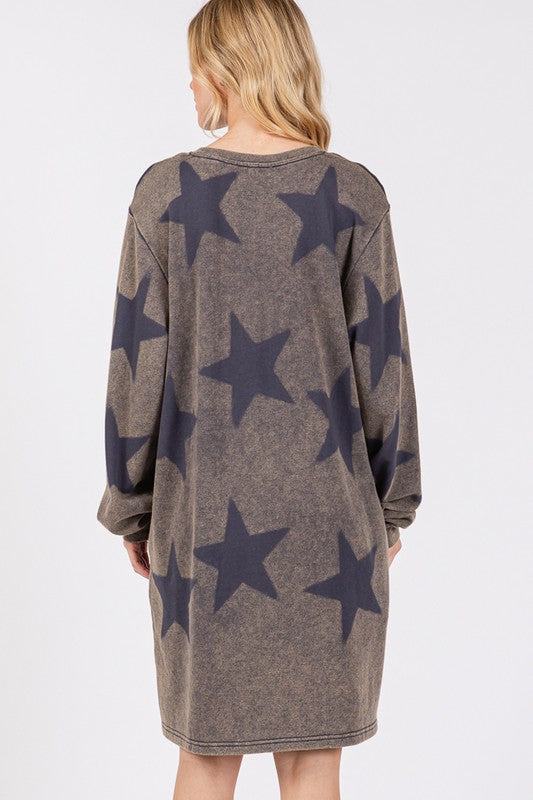 SAGE + FIG Washed Star Print Round Neck Dress - Sydney So Sweet