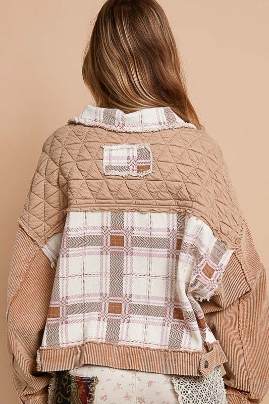 POL Corduroy Jacquard Patchwork Button Up Jacket - Sydney So Sweet