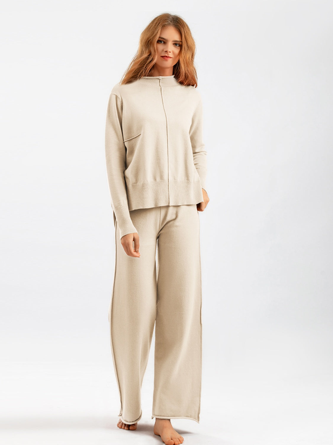 Basic Bae Mock Neck Long Sleeve Top and Pants Sweater Set - Sydney So Sweet