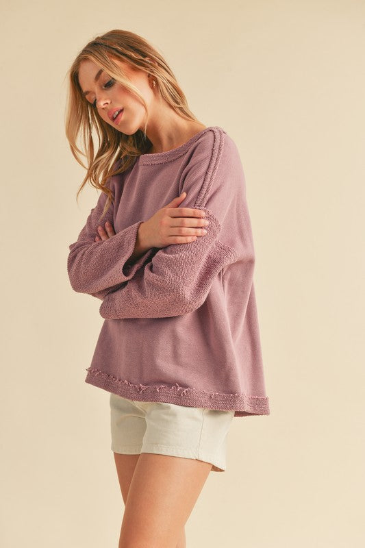 Aemi + Co Frayed Edge Round Neck Sweatshirt - Sydney So Sweet