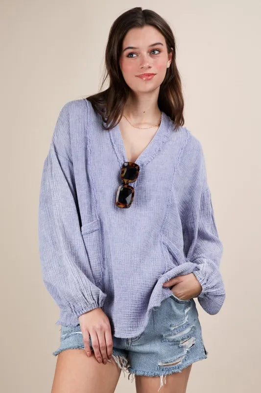 VERY J Plus Size Washed Cotton Gauze Oversized Top - Sydney So Sweet