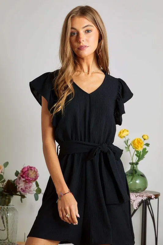 ADORA Ruffle Sleeves Romper with Pockets - Sydney So Sweet
