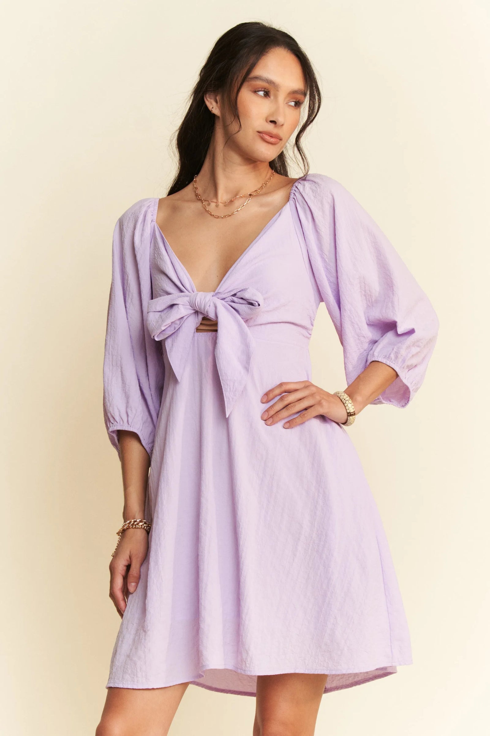 Davi & Dani Self-Tie Puff Sleeve Smocking Open Back Mini Dress - Sydney So Sweet