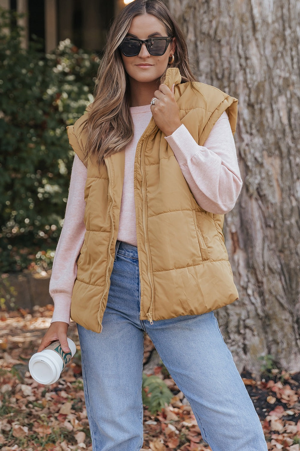 Pocketed Zip Up Vest Coat - Sydney So Sweet