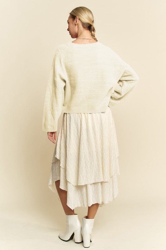 Davi & Dani Diamond Cable Pattern Drop Shoulder Sweater - Sydney So Sweet