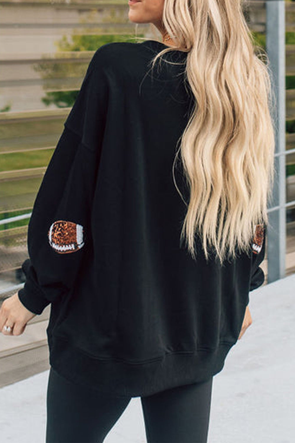 Football Sequin Patch Long Sleeve Sweatshirt - Sydney So Sweet