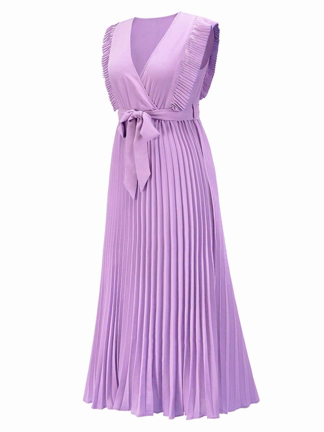 Tied Surplice Cap Sleeve Pleated Dress - Sydney So Sweet