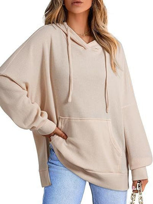 Drawstring Slit Long Sleeve Hoodie - Sydney So Sweet