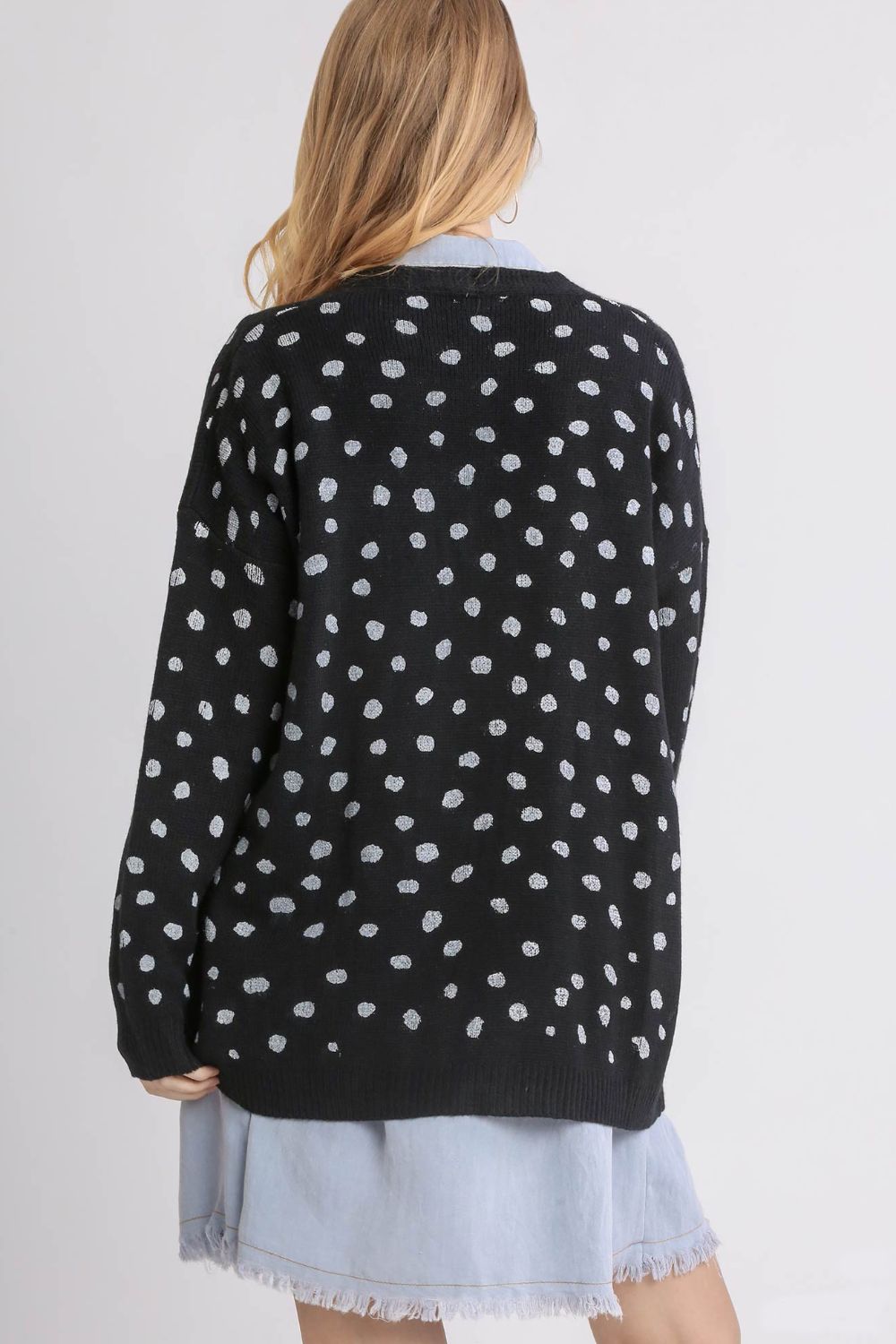 Umgee Polka Dot Open Front Drop Shoulder Cardigan - Sydney So Sweet