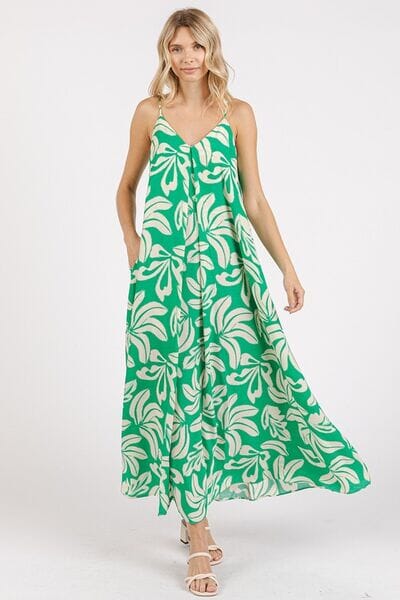 Mittoshop Printed V-Neck Maxi Cami Dress with Pockets - Sydney So Sweet