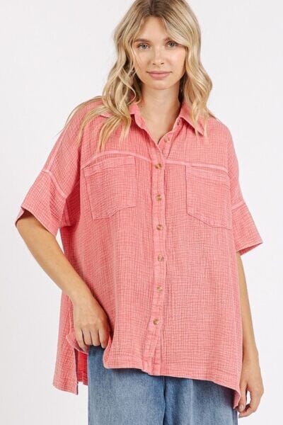 Mittoshop Mineral Wash Gauze Oversized Short Sleeve Shirt - Sydney So Sweet