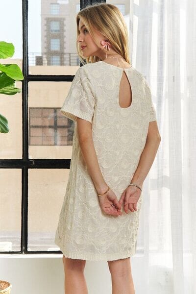 ADORA Applique Round Neck Short Sleeve Shift Dress - Sydney So Sweet