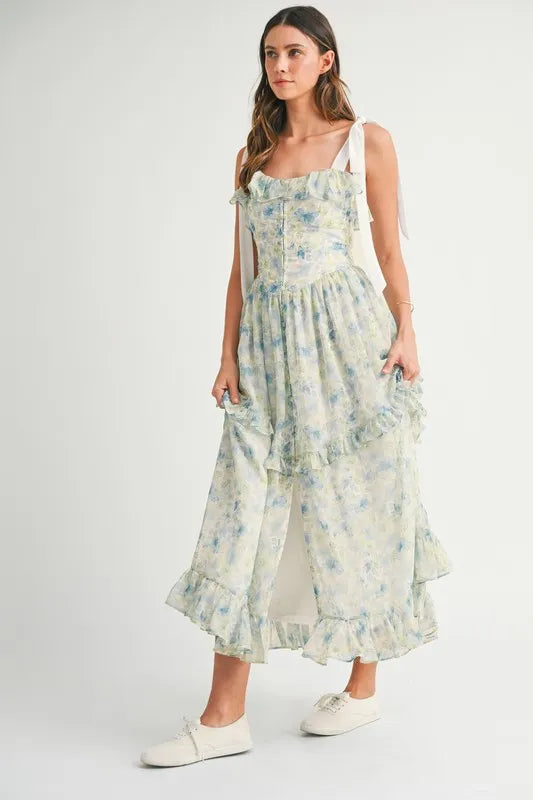 MABLE Floral Printed Shoulder Strap Midi Dress - Sydney So Sweet